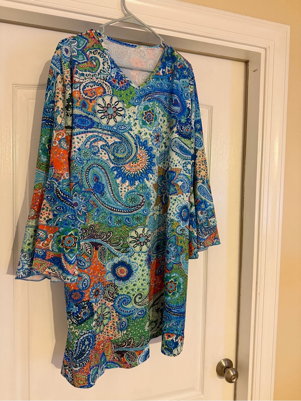 Vibrant Paisley Tunic Top in Blue & Green XXL